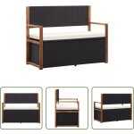 Banc de rangement - banc de jardin 115 cm r�sine tress�e et bois d'acacia noir