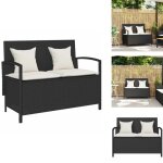 Banc de rangement de jardin avec coussin noir r�sine tress�e - banc de rangement de jardin - bancs de ...