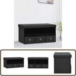 Banc de rangement pliable noir 76x38x38 cm faux lin - banc de rangement - banc pliant - meuble de rangement ...