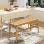Banc de salle � manger en bambou avec assise en rotin tress� � la main banc d'int�rieur pour entr�e table ...