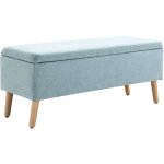 Banc de si�ge avec rangement rembourr� finition lin, coffre de rangement pieds bois, salon chambre couloir, ...
