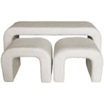 Banc et tabourets gigognes bouclette blanc l 112 x p 40 x h 45cm - ino
