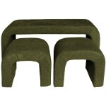 Banc et tabourets gigognes bouclette kaki l 112 x p 40 x h 45cm - ino