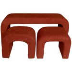 Banc et tabourets gigognes bouclette terracotta l 112 x p 40 x h 45cm - ino