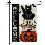 A banni�re halloween, drapeau jardin double face 30x45cm citrouille de chat effrayant drapeau de drapeau ...
