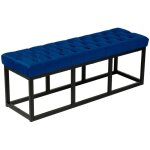 Dcoshop26 - banquette banc bout de lit longueur 120 cm en velours capitonn en velours bleu et mtal ...