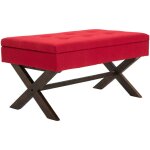 Dcoshop26 - banquette bout de lit 98 cm avec espace de rangement en tissu rouge avec boutons dcoratifs ...