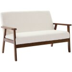 Sweeek - banquette canap� 2 places en bois teint� noyer clair et tissu bouclette. isak. l 114 x p 69. ...