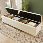 Banquette de lit avec espace de rangement, banquette de lit 165 x 38 cm, aspect velours c�tel� beige