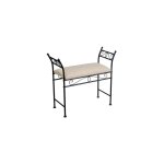 Banquette en m�tal noir et assise rembourr�e lin beige 74x30x67cm