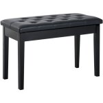 Banquette piano en bois caoutchouc avec rangement, simili cuir noir, 76x36x50 cm