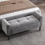 Banquette en velours avec accoudoirs, tabouret de lit, gris