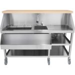 Bar � cocktails mobile en acier inoxydable comptoir de service avec roues, bacs � glace isol�s �tag�res ...