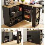 Table de bar rotative  360 avec 2 tiroirs et armoire  portes coulissantes, 3 niveaux de rangement ...