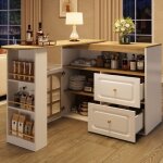 Bar � manger rotatif � 360�avec 2 tiroirs, �tag�re � collation, �tag�res et verre incurv�, blanc, 138x39x104 ...
