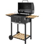 Outsunny - barbecue charbon de bois avec couvercle 2 roues - hauteur grille r�glable, thermom�tre, 3 ...
