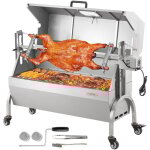 Barbecue a charbon avec tournebroche electrique 52 w charge 90 kg, rotissoire barbecue avec couvercle, ...