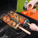Barbecue ext�rieur portable en acier inoxydable rvs rollende, r�tissoire pour camping et charbon de bois ...