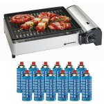 Kemper - barbecue à gaz 1900w grille anti adhesive + 12 cartouches gaz camping Kemper - barbecue à gaz 1900w grille anti adhesive + 12 cartouches gaz camping