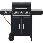 Barbecue � gaz avec 3 br�leurs principaux + 1 br�leur lat�ral, �tag�re de rangement, acier inoxydable, ...