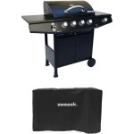 Barbecue gaz - treville - barbecue 4 br�leurs dont 1 feu lat�ral noir. avec thermom�tre et housse