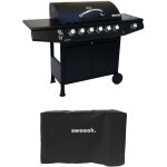 Barbecue gaz - treville - barbecue 7 br�leurs dont 1 feu lat�ral noir. avec thermom�tre et housse