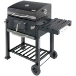 Barbecue de jardin au charbon de bois noir mega - m avec housse, 1 table d'appoint 55x42 n Barbecue de jardin au charbon de bois noir mega - m avec housse, 1 table d'appoint 55x42 n