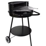 Barbecue rond au charbon de bois avec roulettes et hauteur r�glable, en acier �maill� avec une grille ...