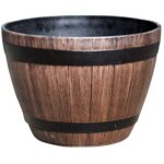 Baril en bois d'imitation pot de fleur en r�sine pp baril de plantation en bois imit�