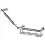 Barre d'appui 135° comfort grip en acier brossé droite avec porte - savon Barre d'appui 135° comfort grip en acier brossé droite avec porte - savon