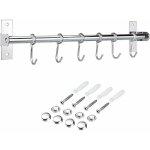 Barre de cr�dence cuisine en acier inox avec 6 crochets amovible pour suspendre les ustensiles de cuisine ...