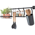 Barre de cuisine (63, 8 x 14, 5 x 23, 8 cm), porte ustensiles de cuisine avec 2 crochets, support pour ...