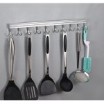 Barre � ustensiles de cuisine mural avec 10 crochets inox sans per�age 50cm support range �tag�re porte ...