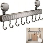 Barre ustensiles sans perage 8 crochets porte ustensiles mural 40cm ventouse amovible pour cuisine salle ...