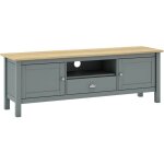 Basco - meuble tv 2 portes 1 tiroir en pin massif naturel et vert c�ladon