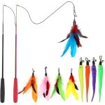 Basetbl - jouet  plumes pour chats, interactif rtractable canne a peche jouet avec 9 recharges et deux ...