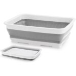 Bassine pliable 6, 2 l rectangulaire, portable vaisselle / linge / camping, rangement facile, gris