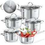 Batterie de casseroles 9 pièces compatible induction avec poignées Batterie de casseroles 9 pièces compatible induction avec poignées