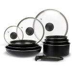 Batterie de cuisine aluminium 10 pi�ces : 3 po�les �20, 24, 28 cm + 3 casseroles �16, 18, 20 cm + 3 couvercles ...