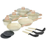 Batterie de cuisine antiadhesive 15 pieces en granit manches en bois