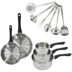 Batterie de cuisine - tous feux dont induction - fackelmann - geneva - inox - 2 poeles 20 et 24, 3 casseroles ...