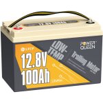 Batterie lithium 12v100ah 1280wh lifepo4 power queen protection � basse temp�rature, bms 100a am�lior�, ...