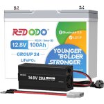 Redodo - batterie au lithium 12v100ah groupe 24 rechargeable lifepo4(bluetooth + protection d'arrt  ...