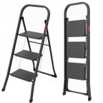 Baulich - marchepied pliable 3 marches noir - charge 150 kg - escabeau compact pour la maison