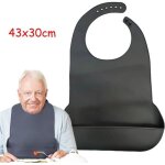 Bavoir adulte, tablier �tanche, bavoir de repas r�glable en silicone, avec poche et ramasse - miettes, ...