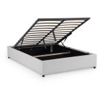 Mobilier deco - bazil - lit sommier relevable avec coffre en simili cuir blanc 180x200