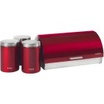 Briebe - bb1161 ensemble bo�te � pain + 3 bo�tes de cuisine, rangement, acier inoxydable rouge / acier ...