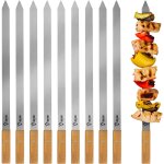 Bbq - toro brochettes pour barbecue en acier inoxydable avec manche en bois (10 pices), 50 cm, set de ...