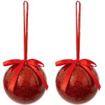 D�co sapin lot de 2 boules de no�l rouge paillet� d 6 cm - feeric christmas