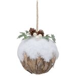D�co sapin boule de no�l d 9 cm bois �corce, baies , feuilles et neige - feeric christmas